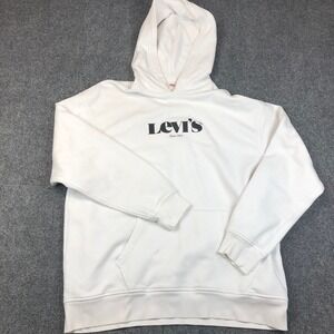 Levi's Relaxed Fit White Hoodie Sweatshirt Since 1873 Logo Print Size L